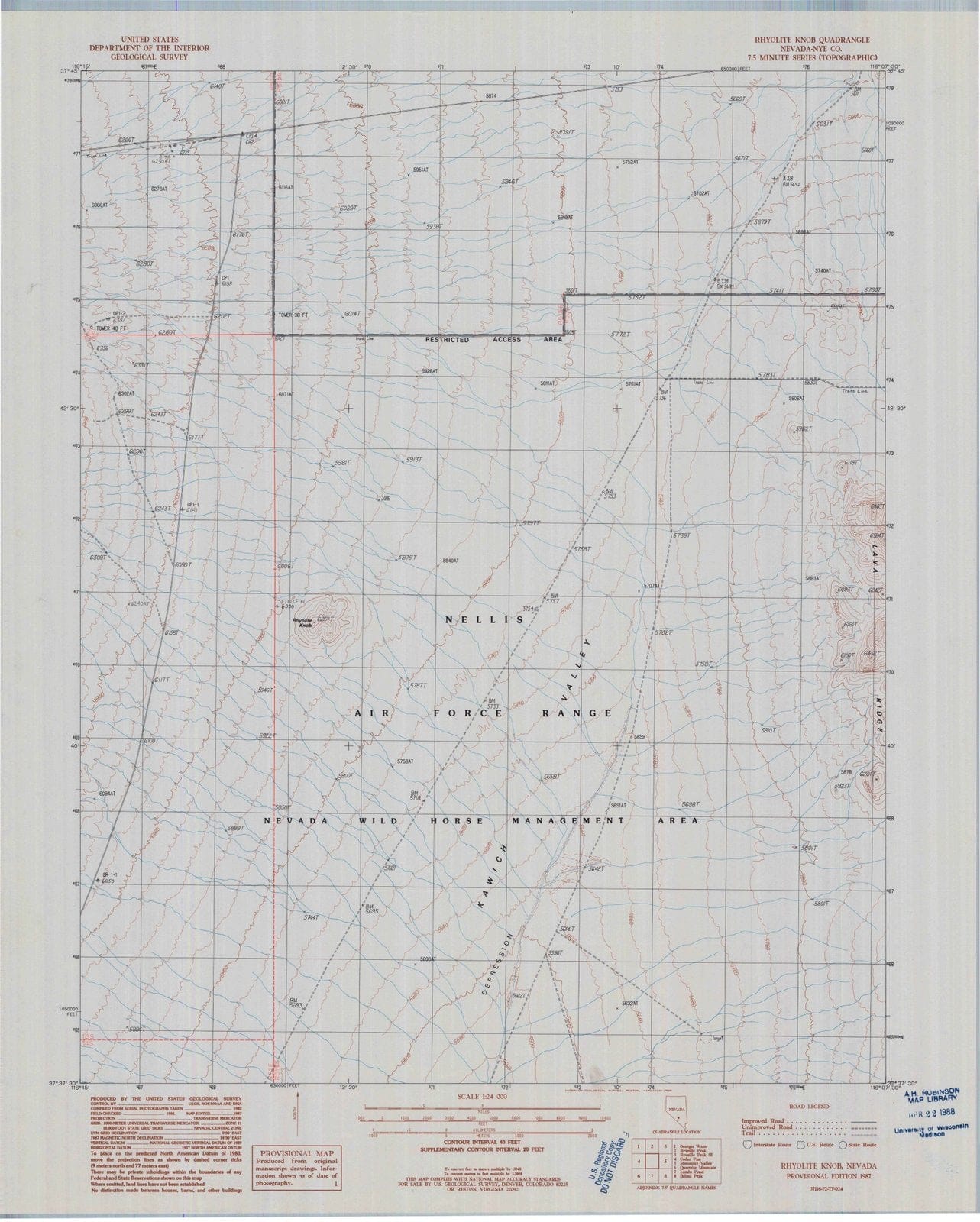 1987 Rhyolite Knob, NV - Nevada - USGS Topographic Map