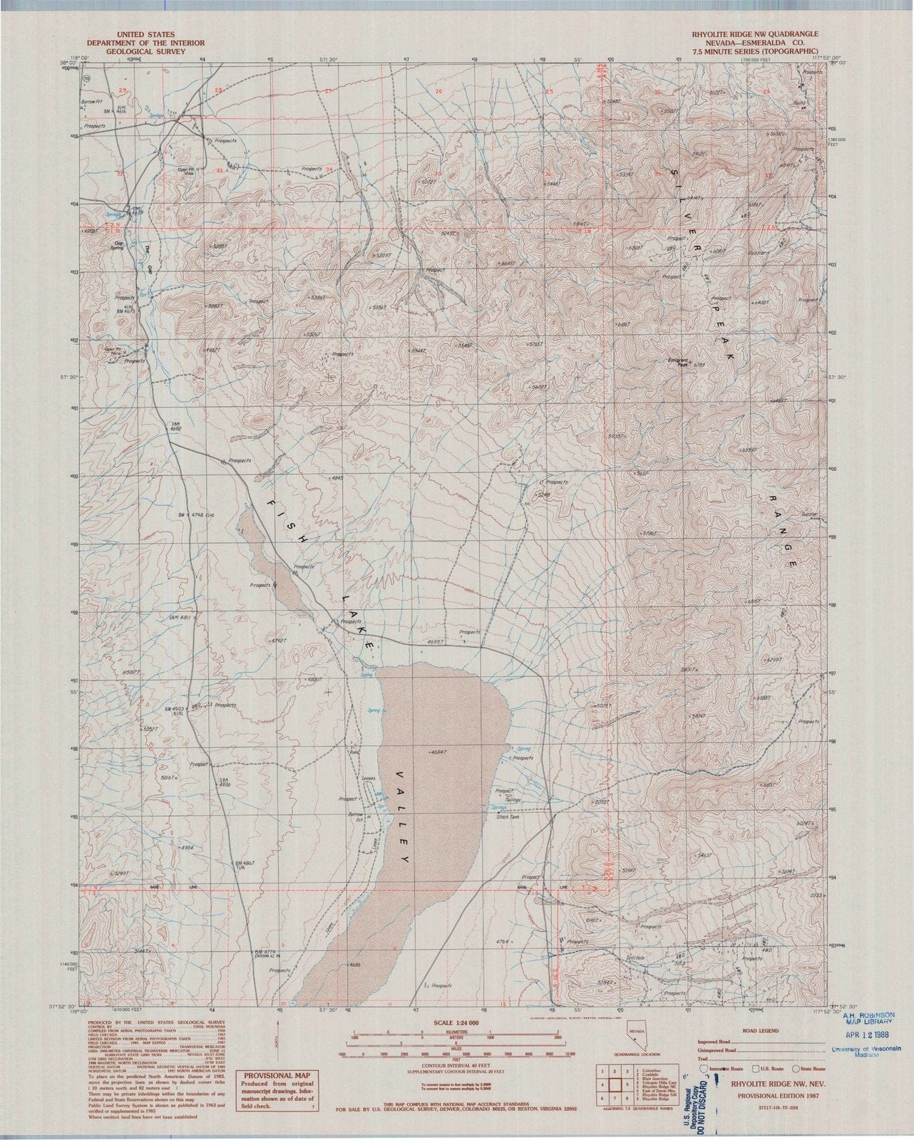 1987 Rhyolite Ridge, NV - Nevada - USGS Topographic Map v2