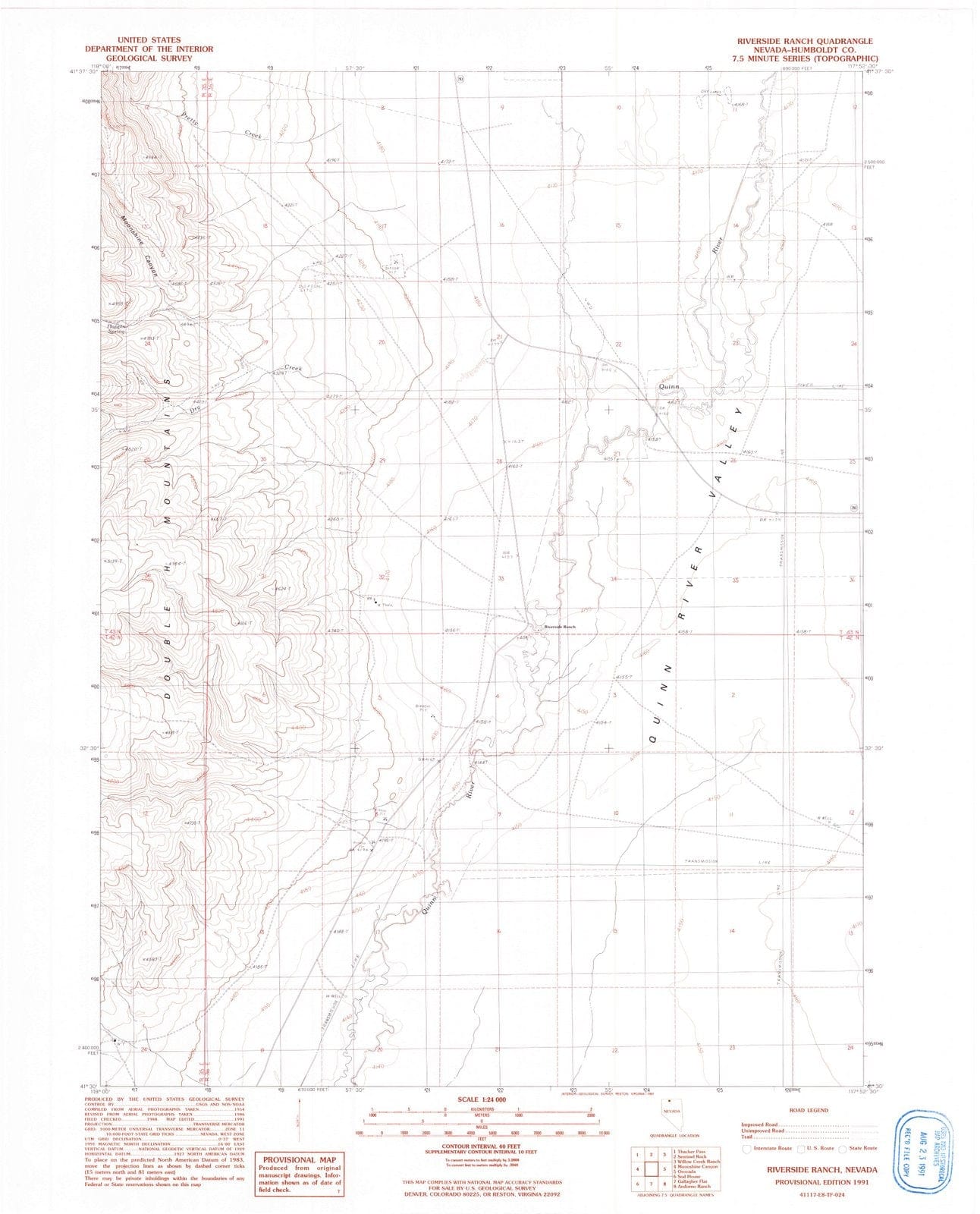 1991 Riverside Ranch, NV - Nevada - USGS Topographic Map
