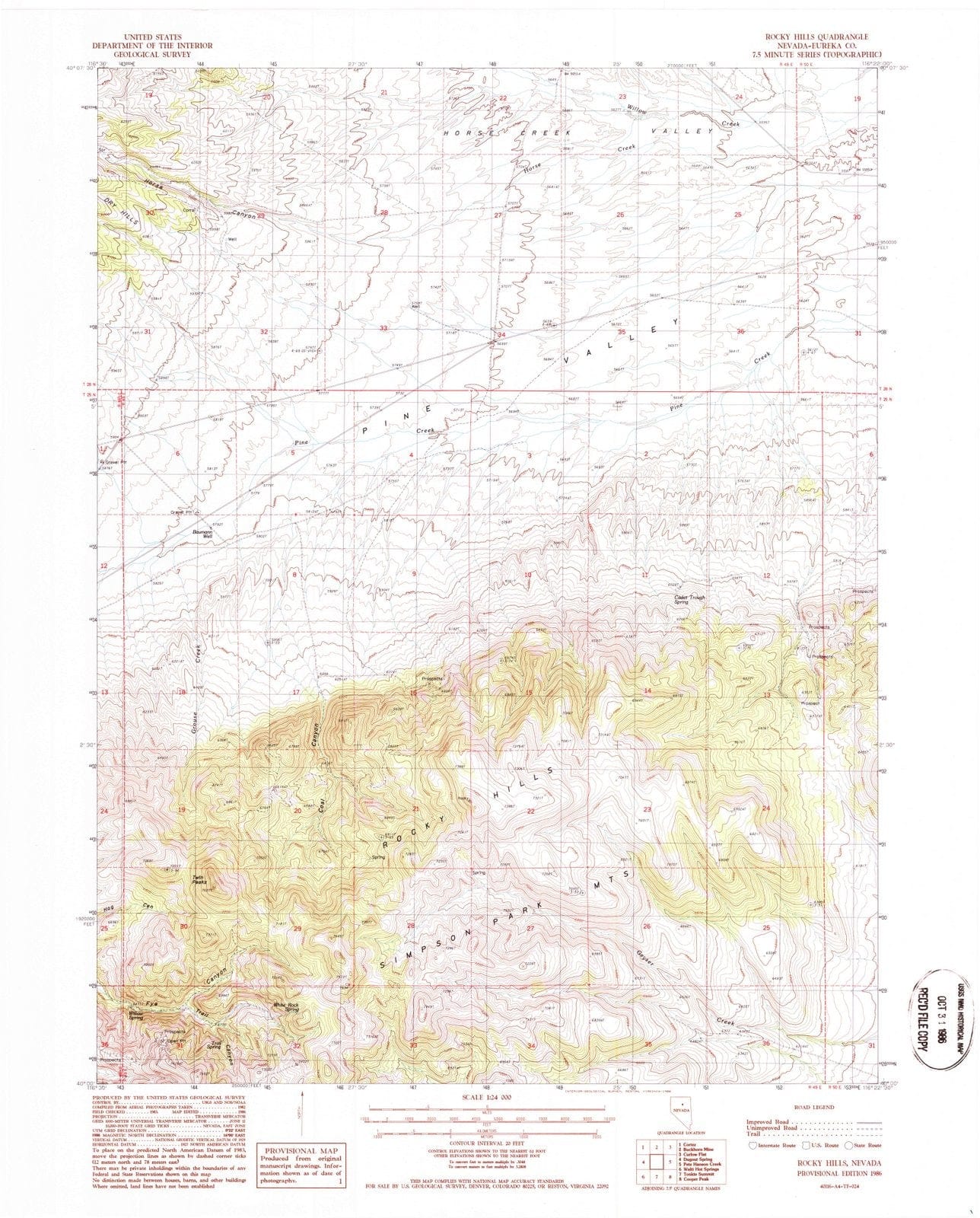 1986 Rocky Hills, NV - Nevada - USGS Topographic Map