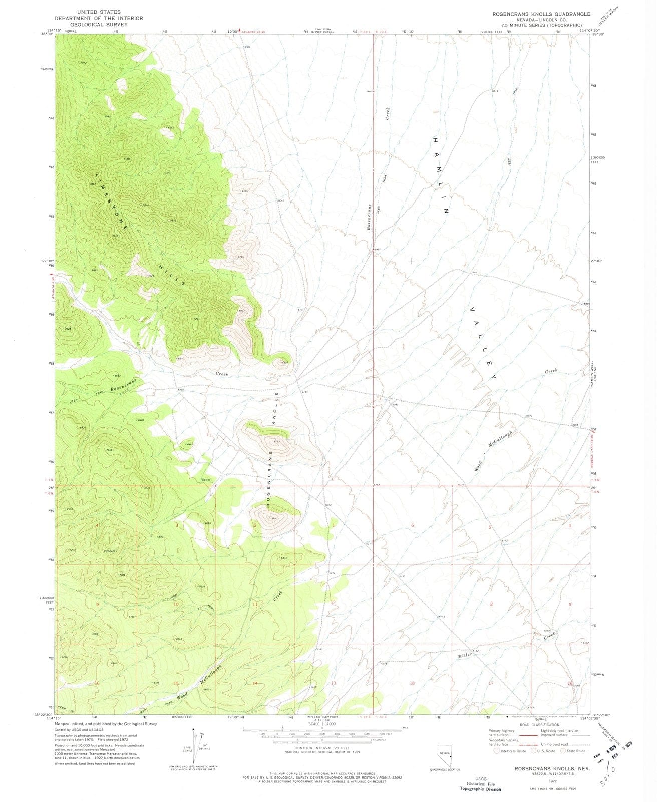 1972 Rosencrans Knolls, NV - Nevada - USGS Topographic Map