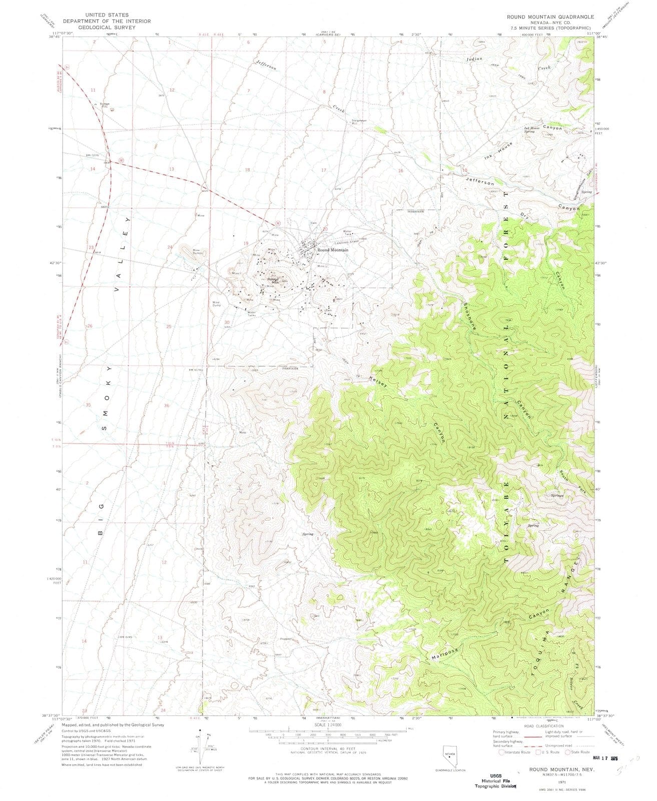 1971 Round Mountain, NV - Nevada - USGS Topographic Map