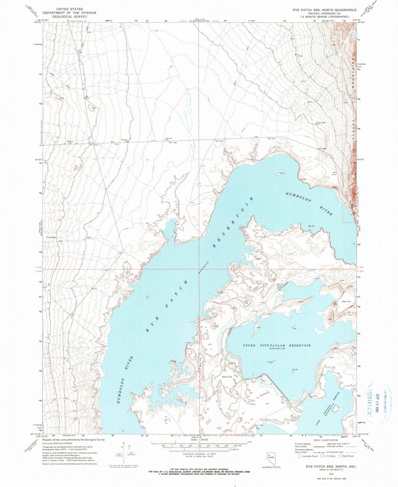 1971 Rye Patch Reservoir North, NV - Nevada - USGS Topographic Map