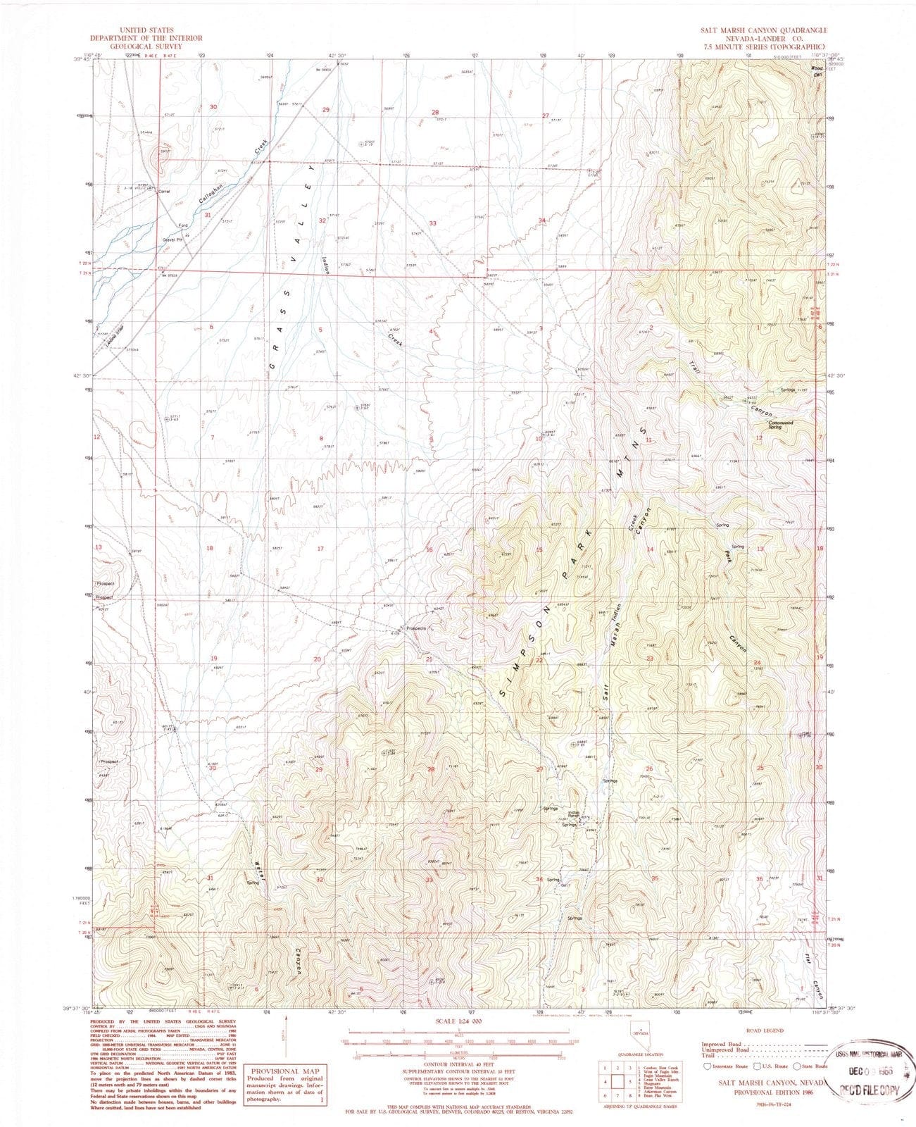 1986 Salt Marsh Canyon, NV - Nevada - USGS Topographic Map