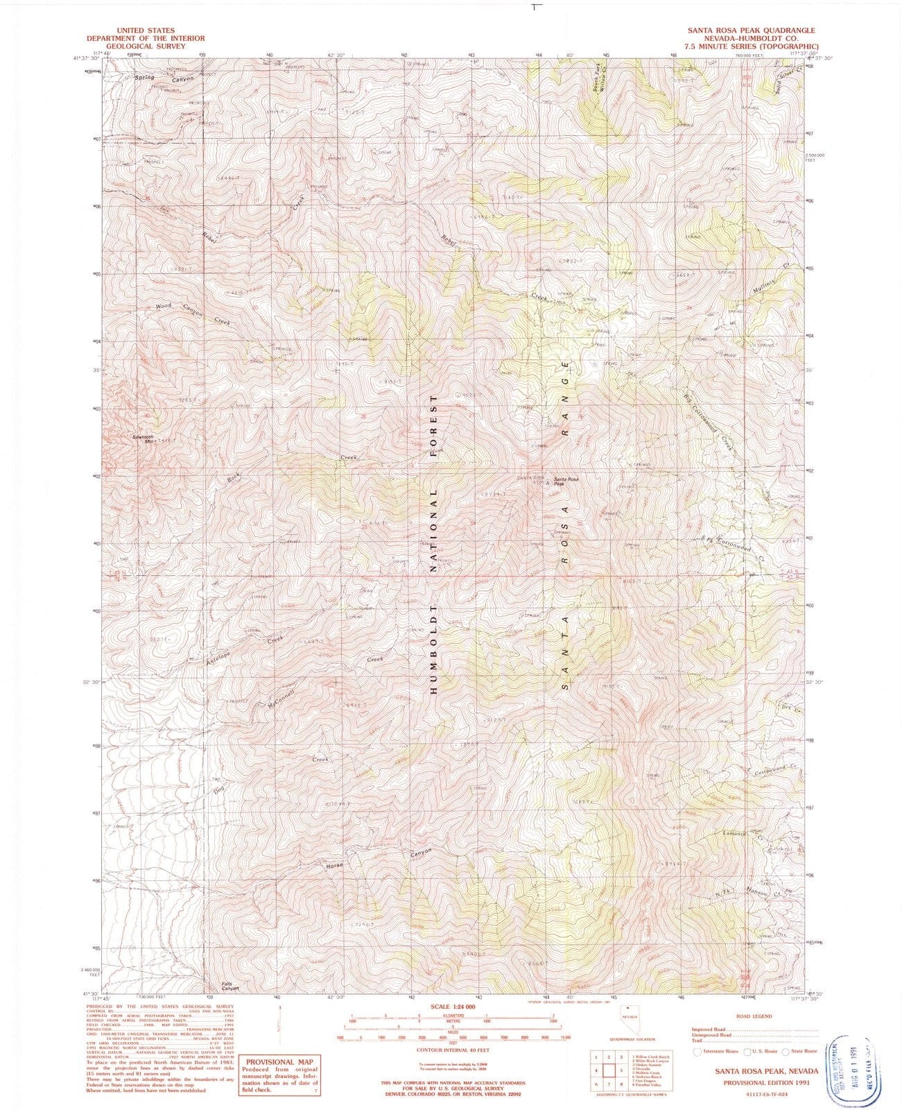 1991 Santa Rosa Peak, NV - Nevada - USGS Topographic Map