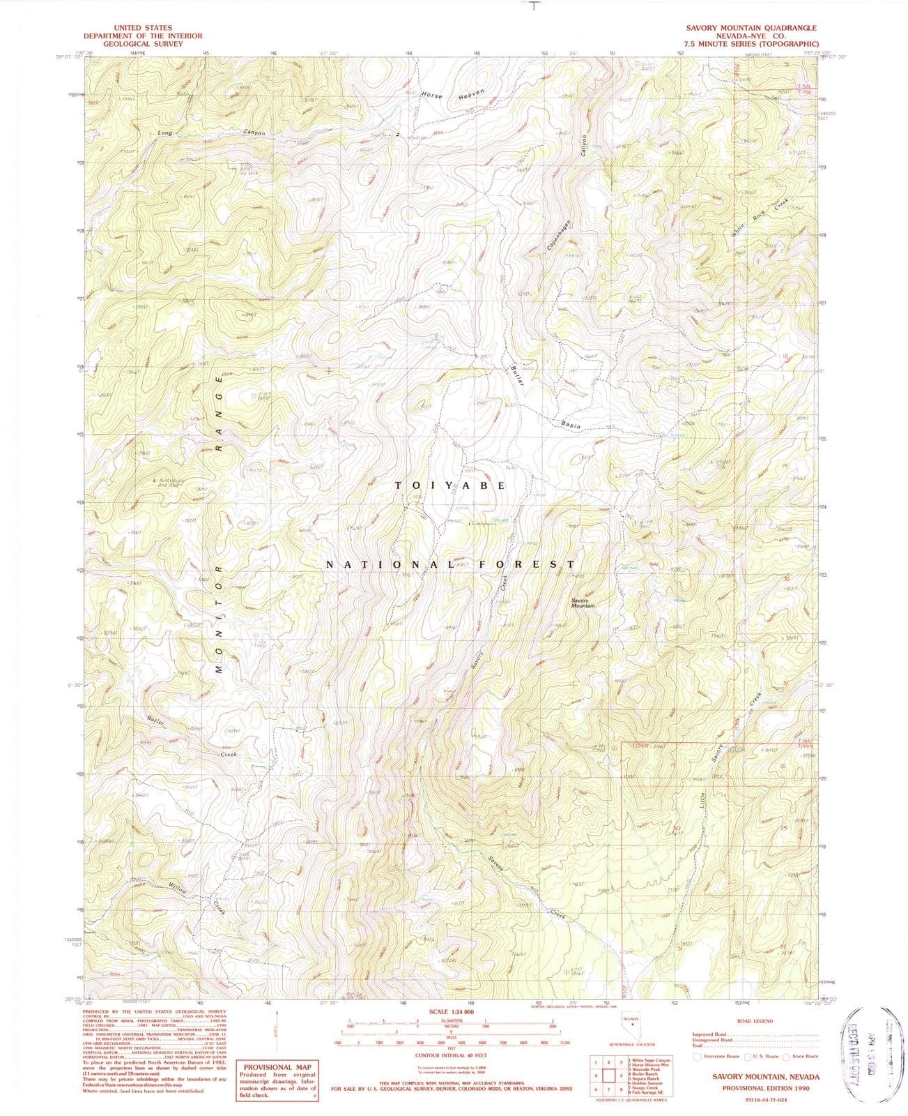 1990 Savory Mountain, NV - Nevada - USGS Topographic Map