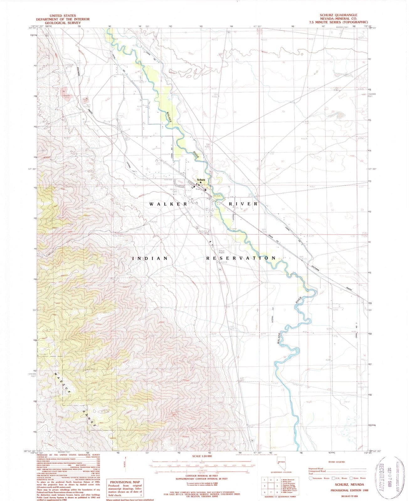 1988 Schurz, NV - Nevada - USGS Topographic Map