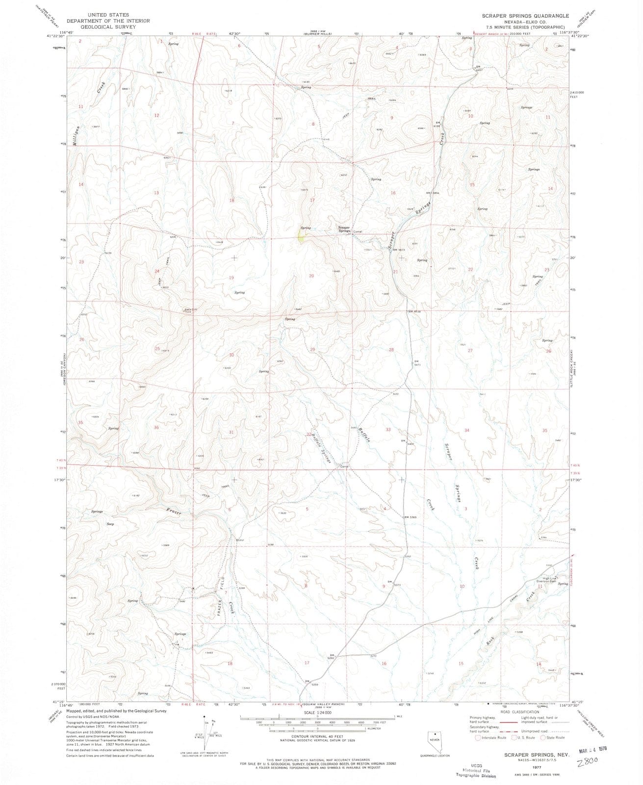 1977 Scraper Springs, NV - Nevada - USGS Topographic Map