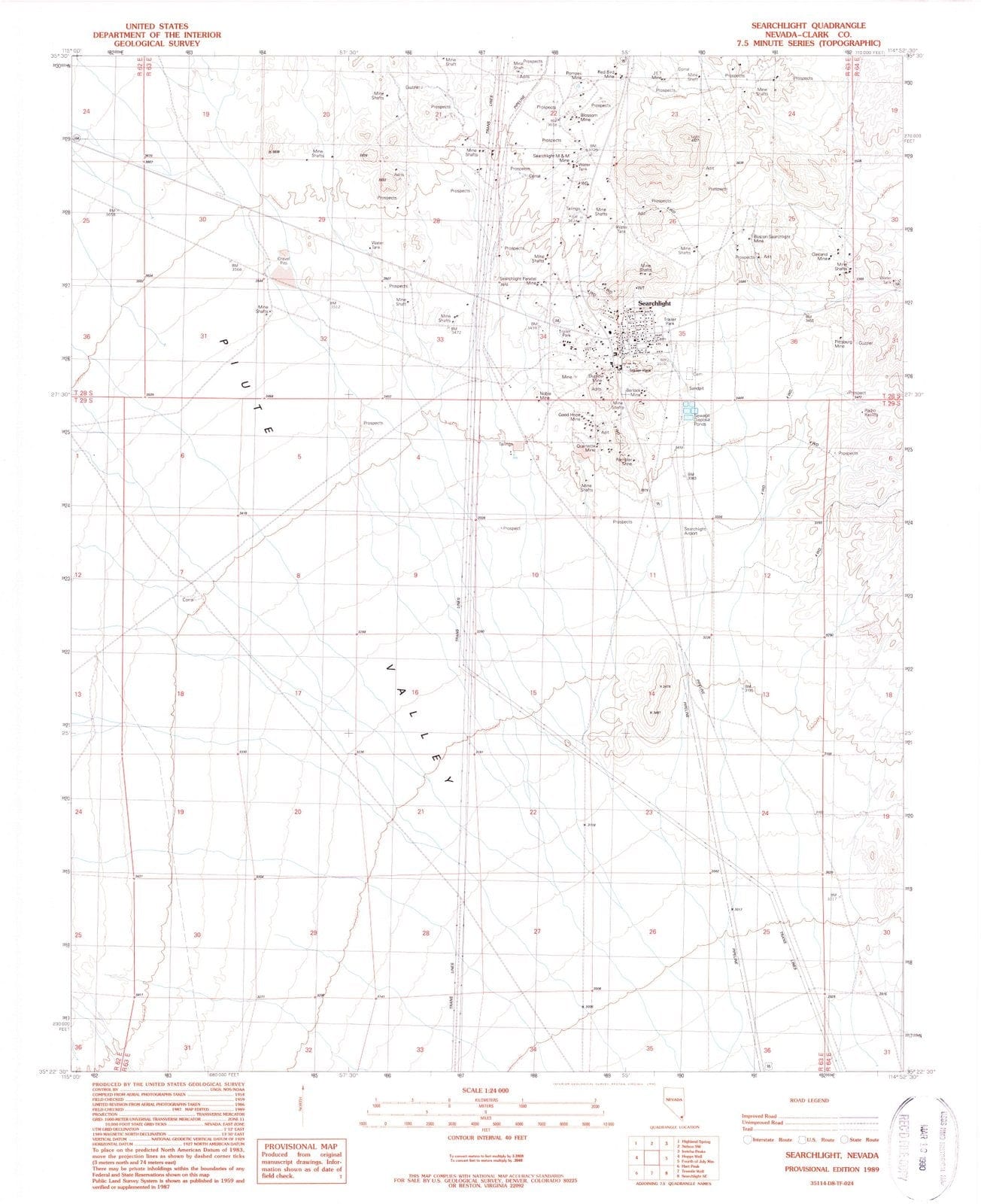1989 Searchlight, NV - Nevada - USGS Topographic Map v2