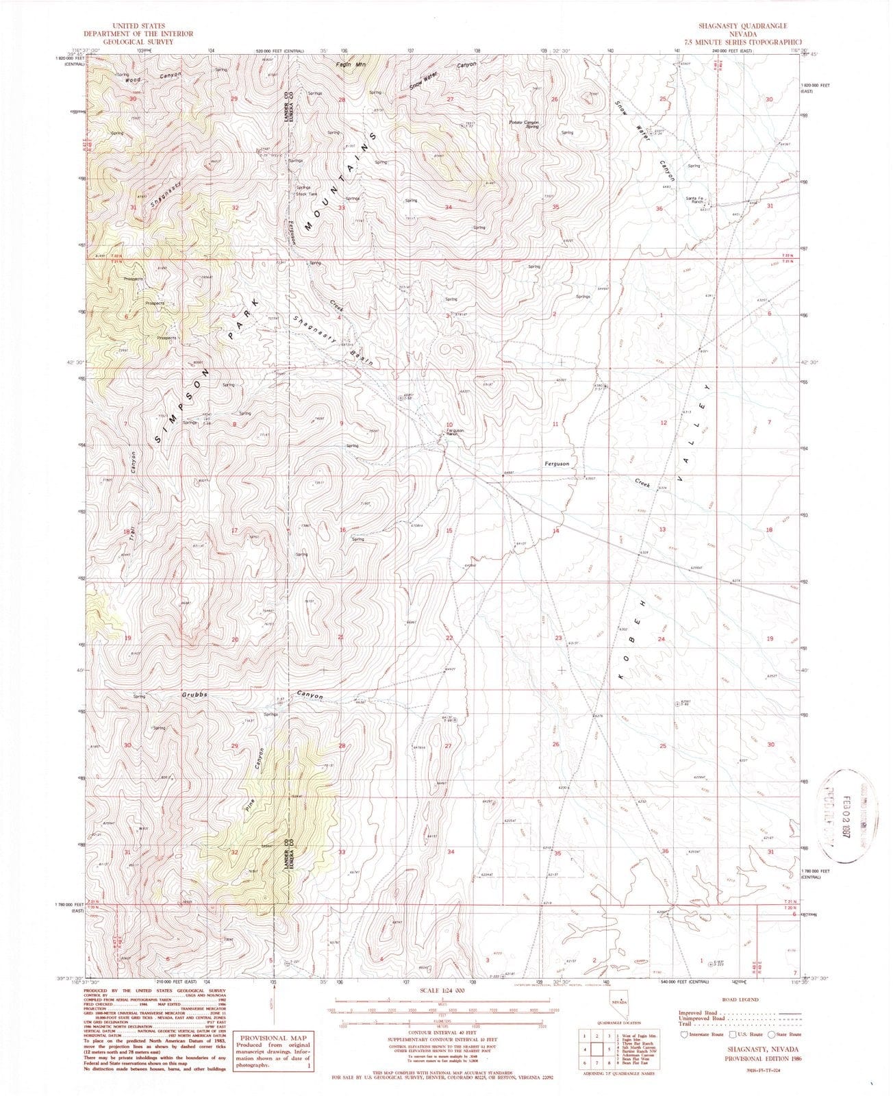 1986 Shagnasty, NV - Nevada - USGS Topographic Map