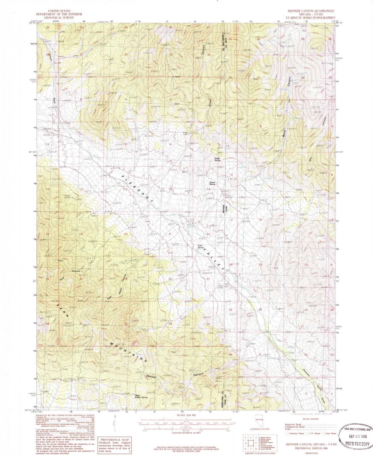 1986 Skinner Canyon, NV - Nevada - USGS Topographic Map