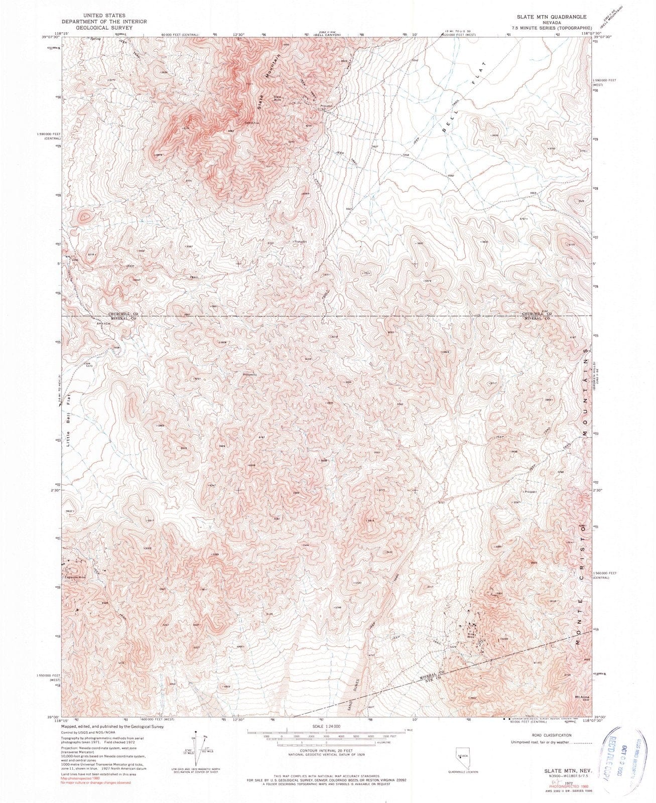 1972 Slate MTN, NV - Nevada - USGS Topographic Map