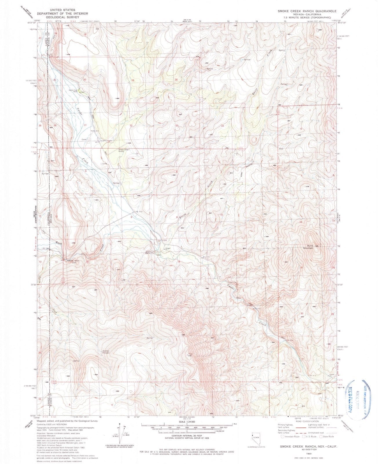 1980 Smoke Creek Ranch, NV - Nevada - USGS Topographic Map