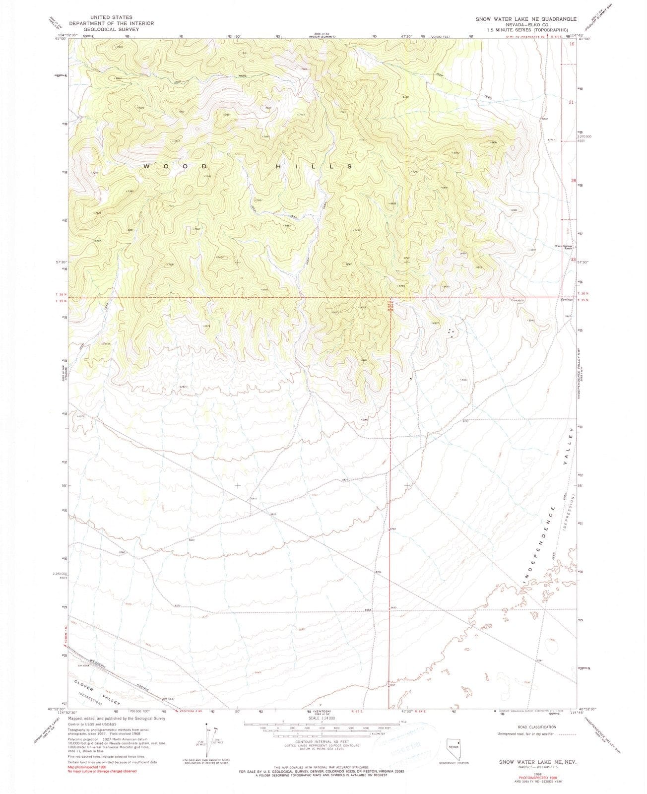 1968 Snow Water Lake, NV - Nevada - USGS Topographic Map