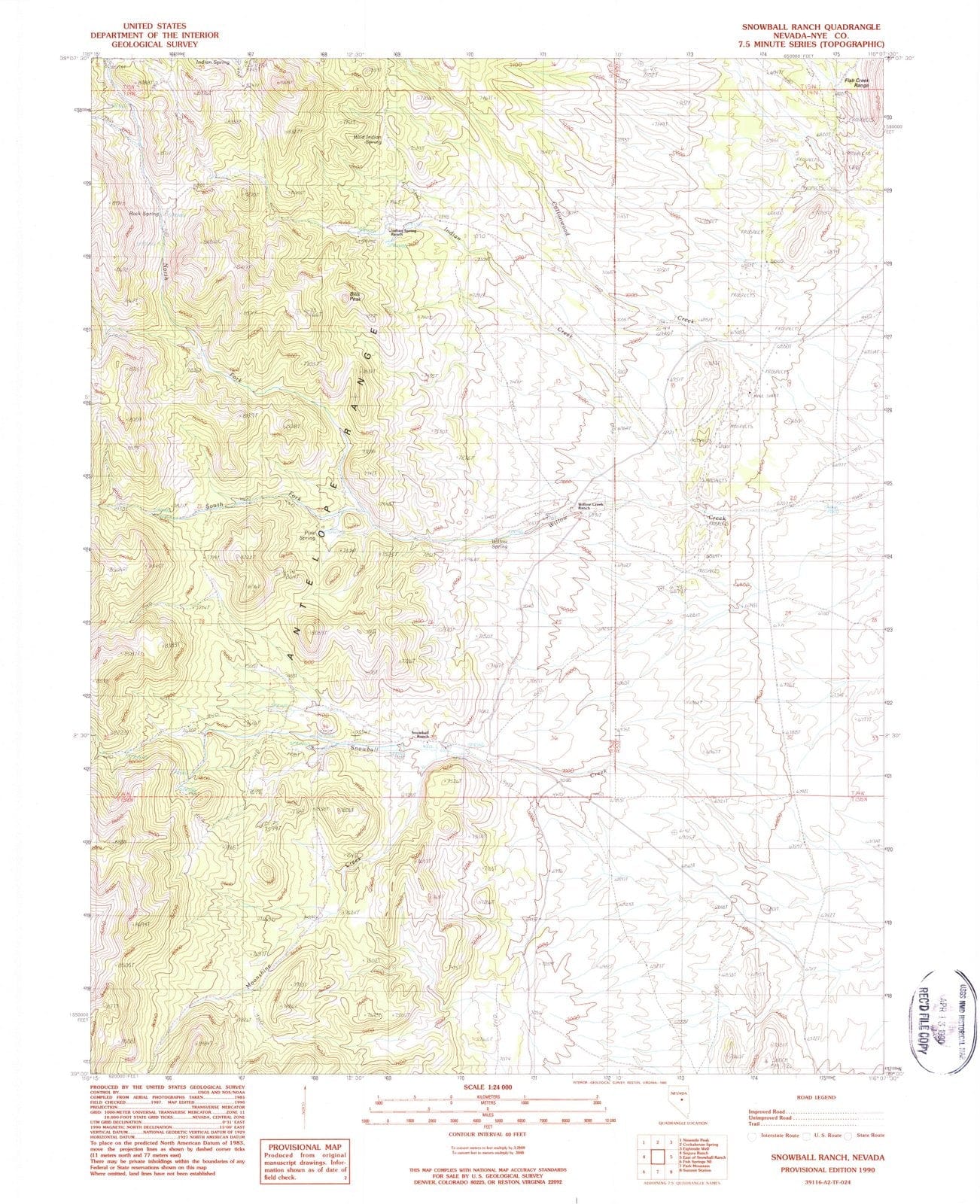 1990 Snowball Ranch, NV - Nevada - USGS Topographic Map