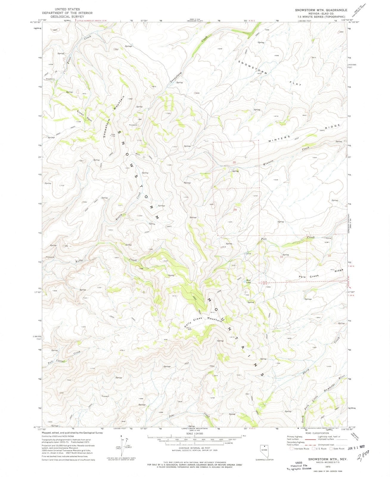 1973 Snowstorm MTN, NV - Nevada - USGS Topographic Map