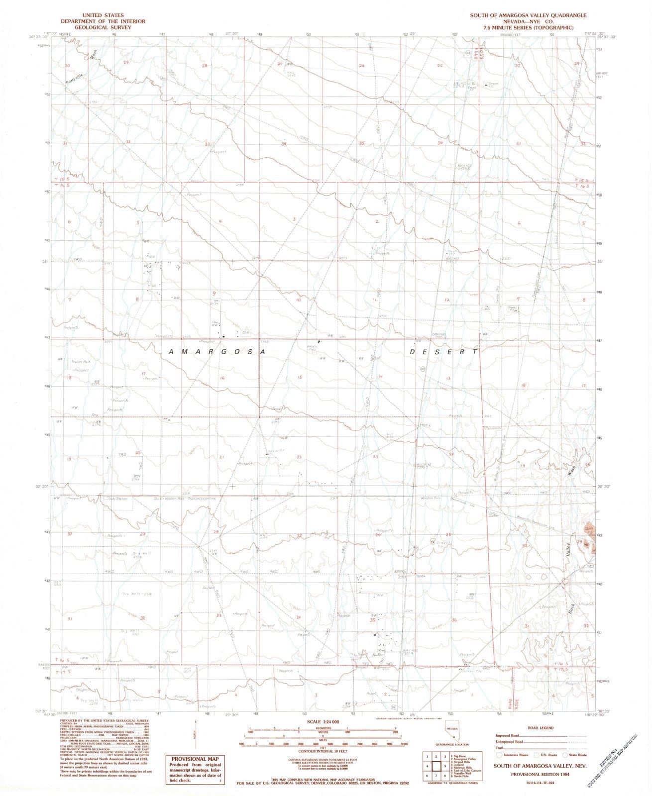 1984 South of Amargosa Valley, NV - Nevada - USGS Topographic Map