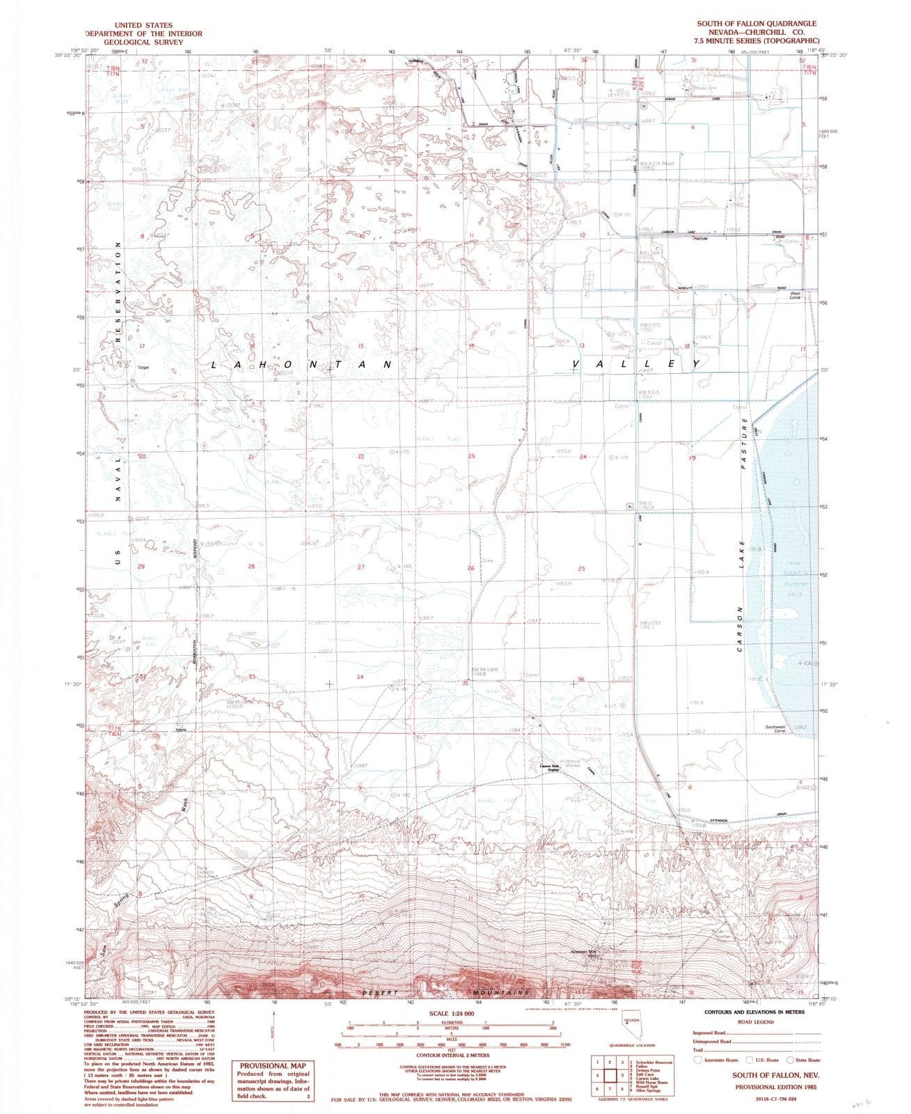 1985 South of Fallon, NV - Nevada - USGS Topographic Map