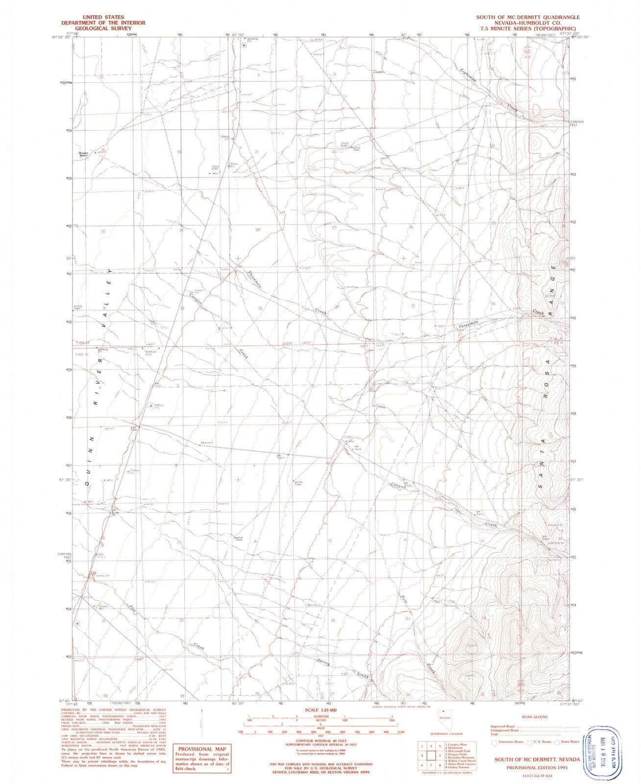 1991 South of McDermitt, NV - Nevada - USGS Topographic Map