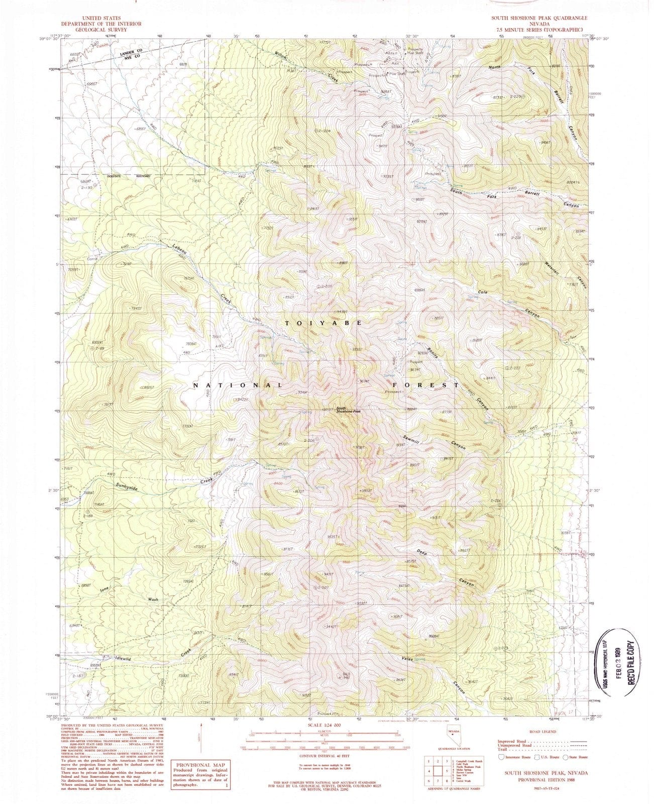 1988 South Shoshone Peak, NV - Nevada - USGS Topographic Map