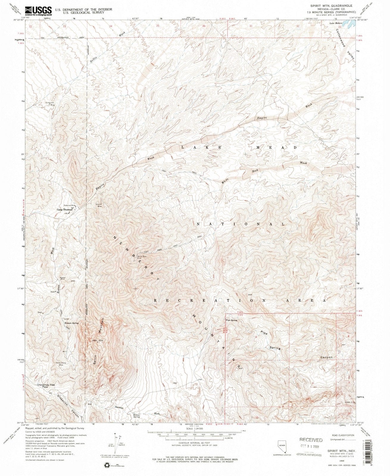 1959 Spirit MTN, NV - Nevada - USGS Topographic Map v2