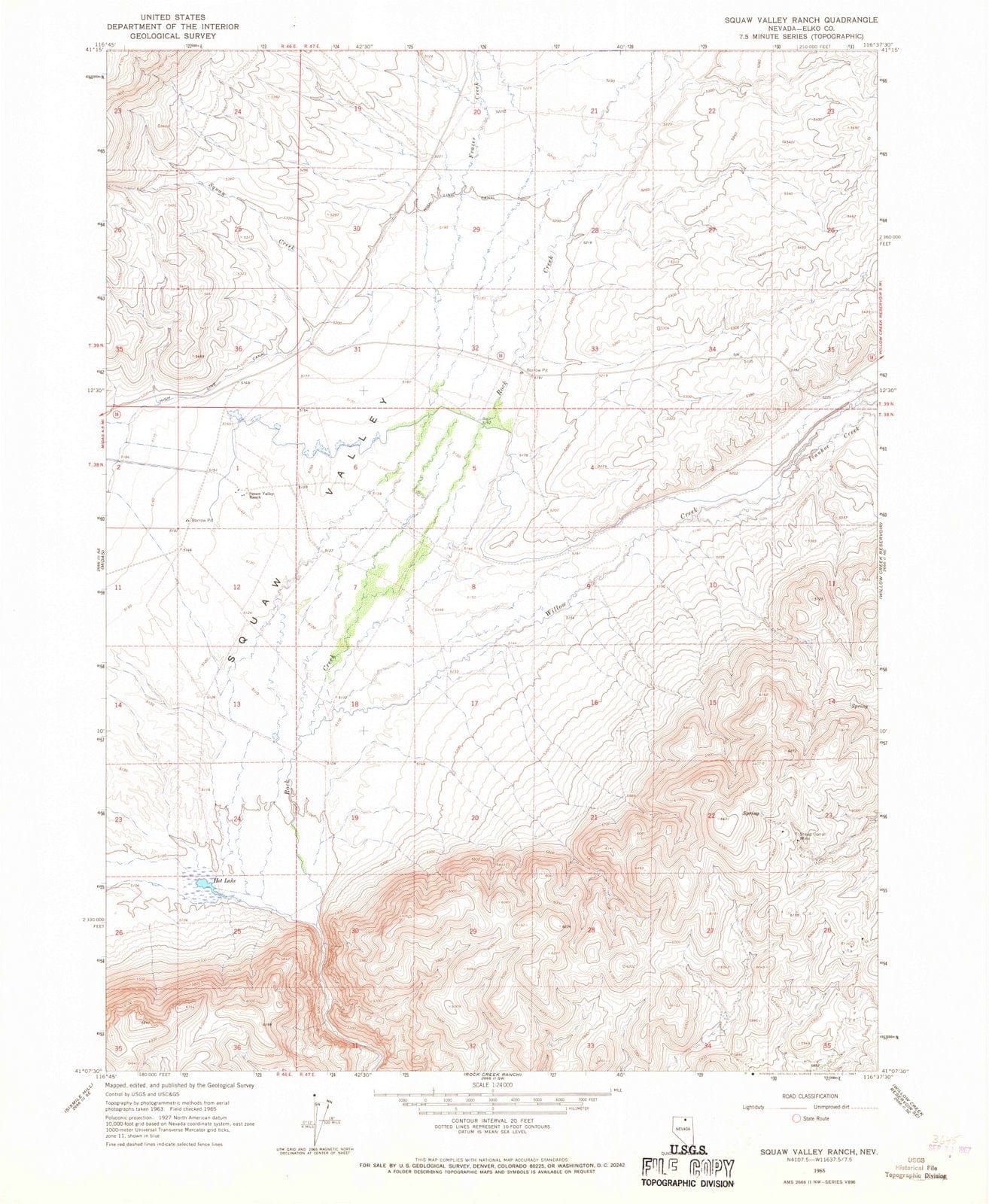 1965 Squaw Valley Ranch, NV - Nevada - USGS Topographic Map