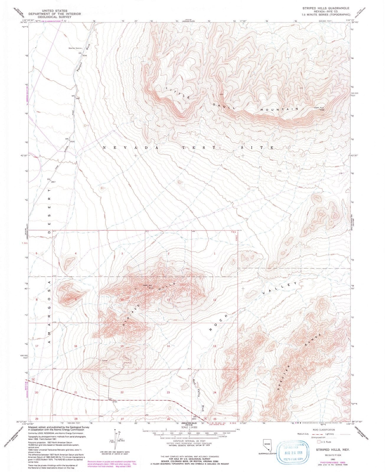 1961 Striped Hills, NV - Nevada - USGS Topographic Map