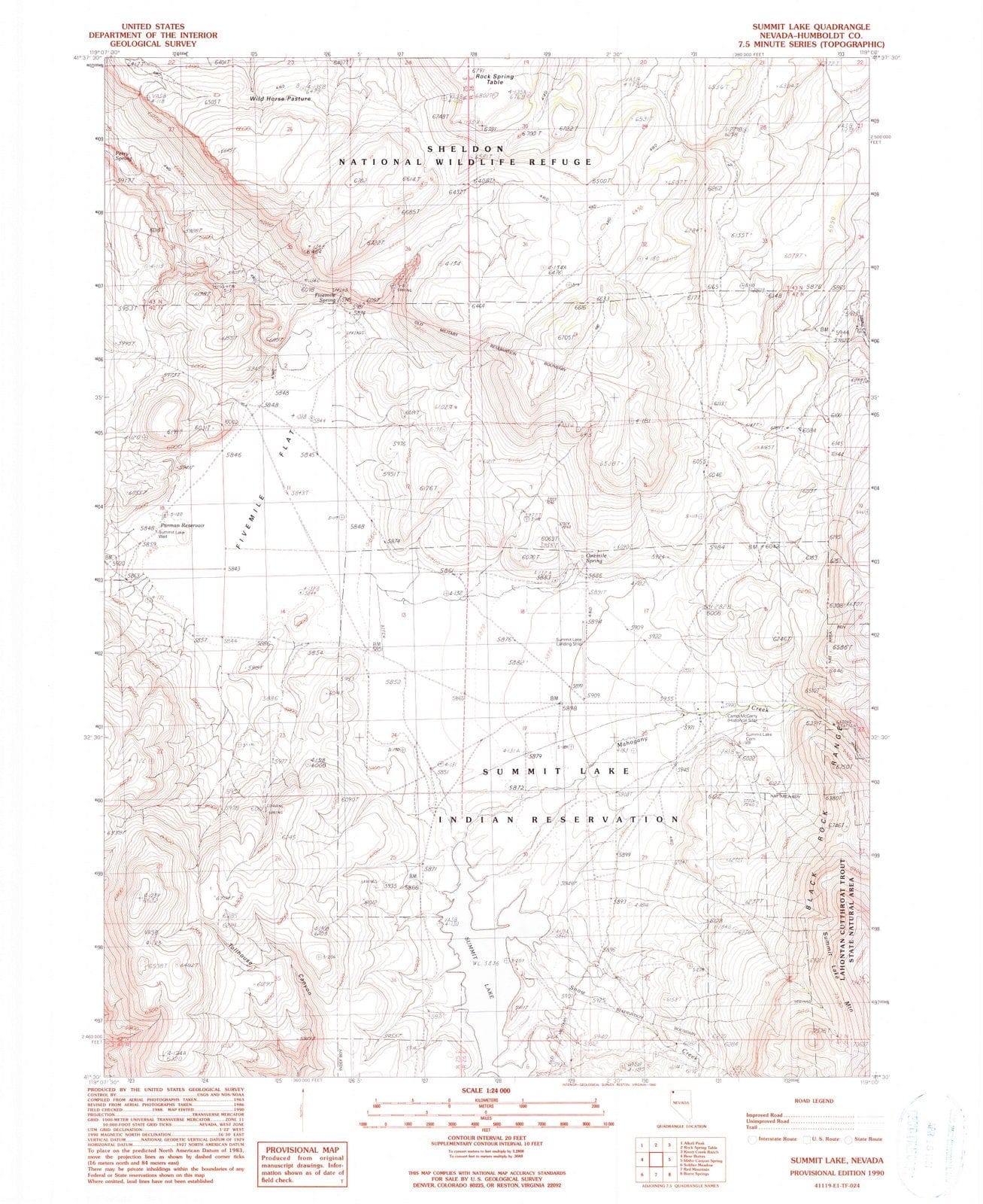 1990 Summit Lake, NV - Nevada - USGS Topographic Map
