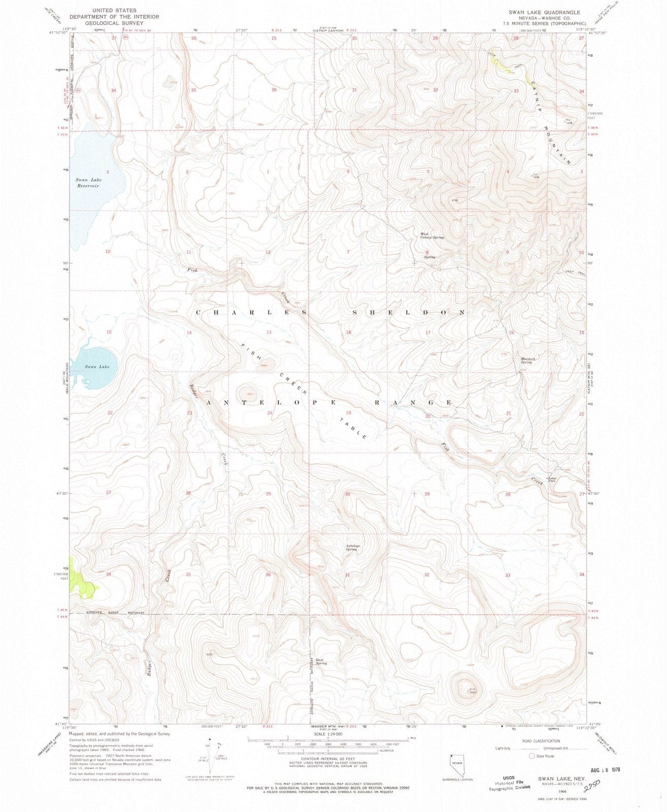 1966 Swan Lake, NV - Nevada - USGS Topographic Map