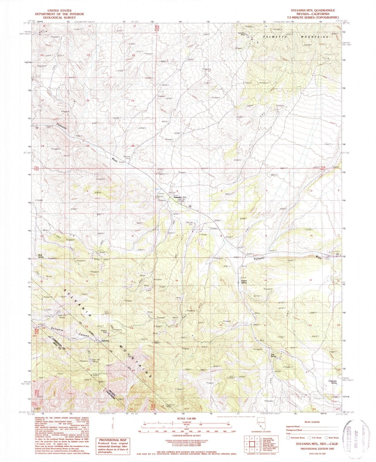 1987 Sylvania MTS, NV - Nevada - USGS Topographic Map