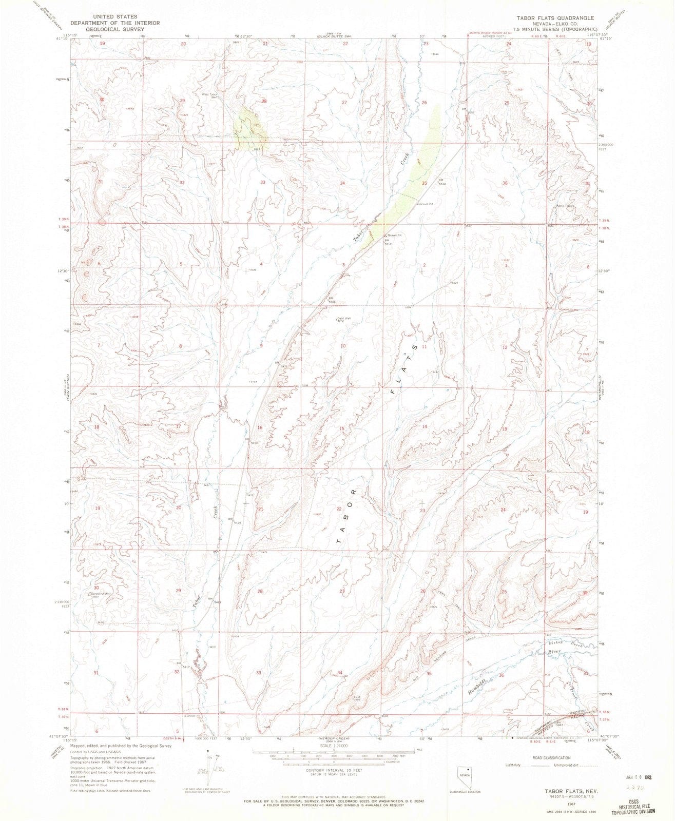1967 Tabor Flats, NV - Nevada - USGS Topographic Map