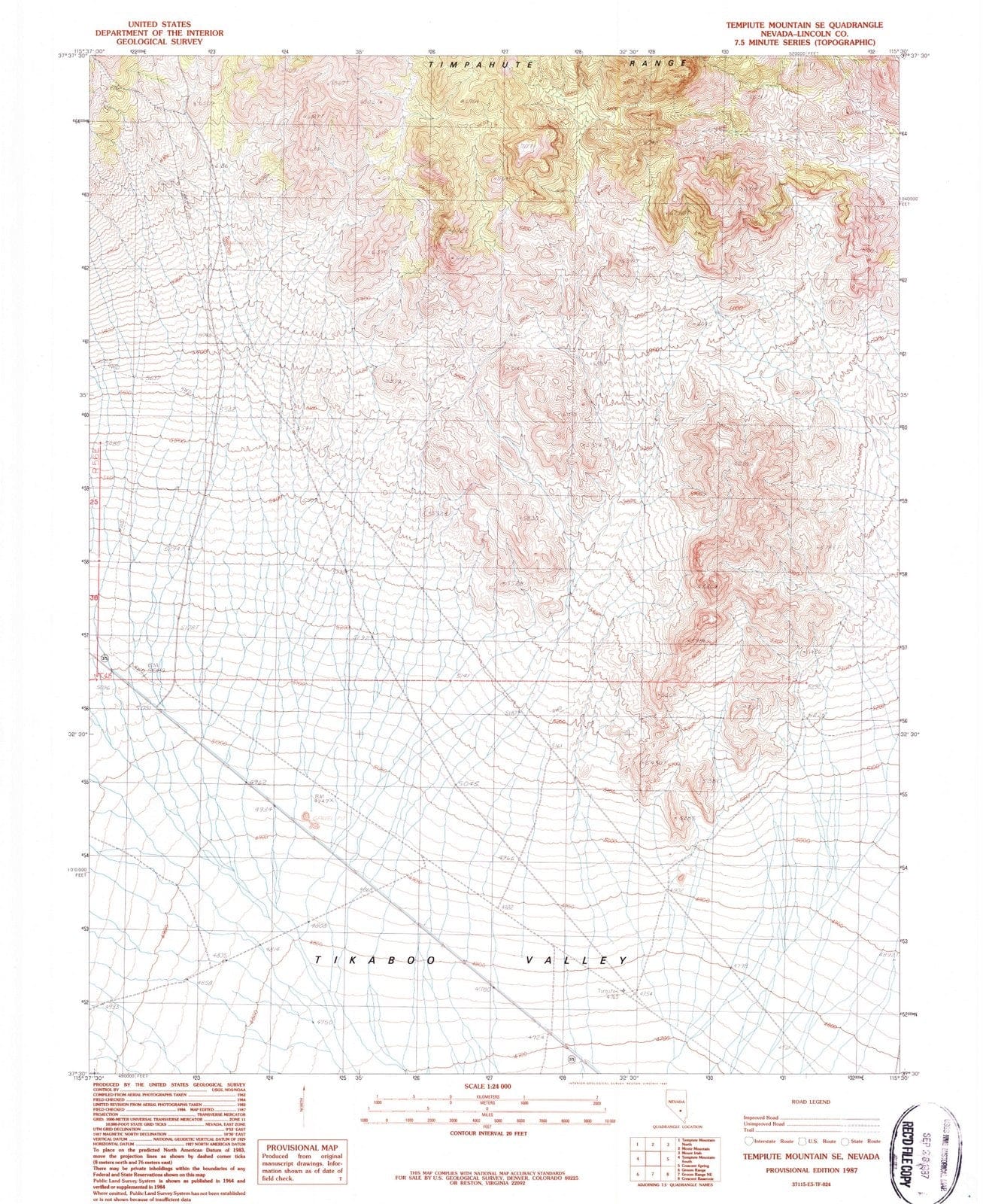 1987 Tempiute Mountain, NV - Nevada - USGS Topographic Map