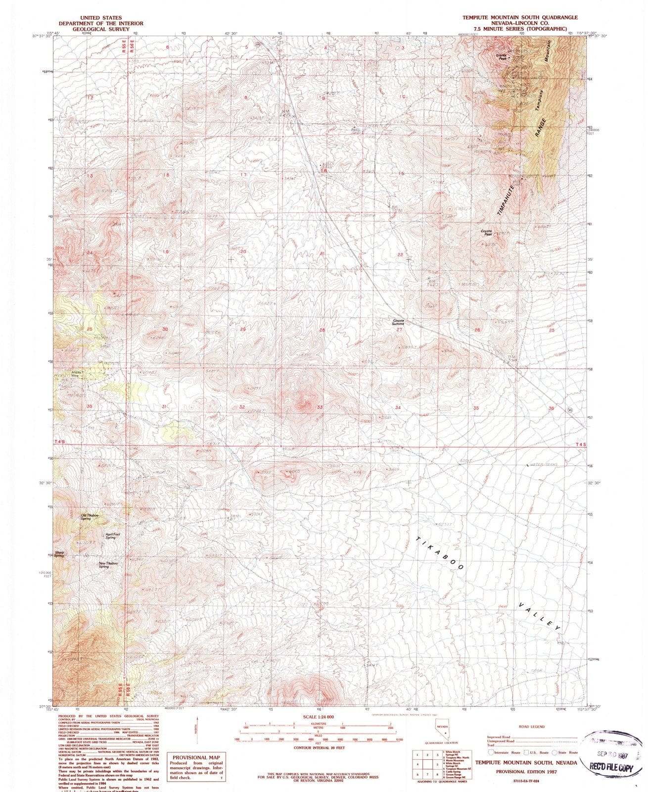 1987 Tempiute Mountain South, NV - Nevada - USGS Topographic Map