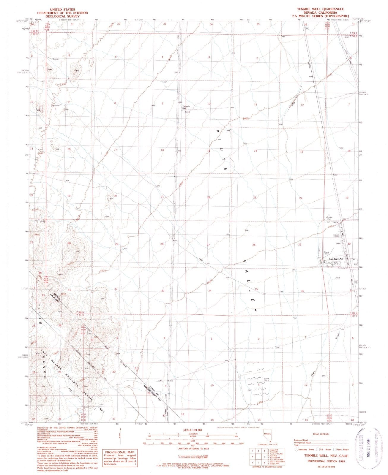 1989 Tenmile Well, NV - Nevada - USGS Topographic Map