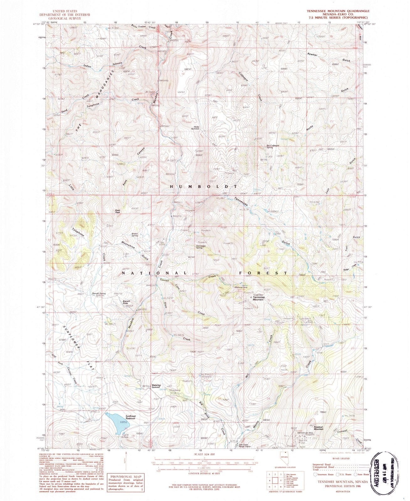 1986 Tennessee Mountain, NV - Nevada - USGS Topographic Map
