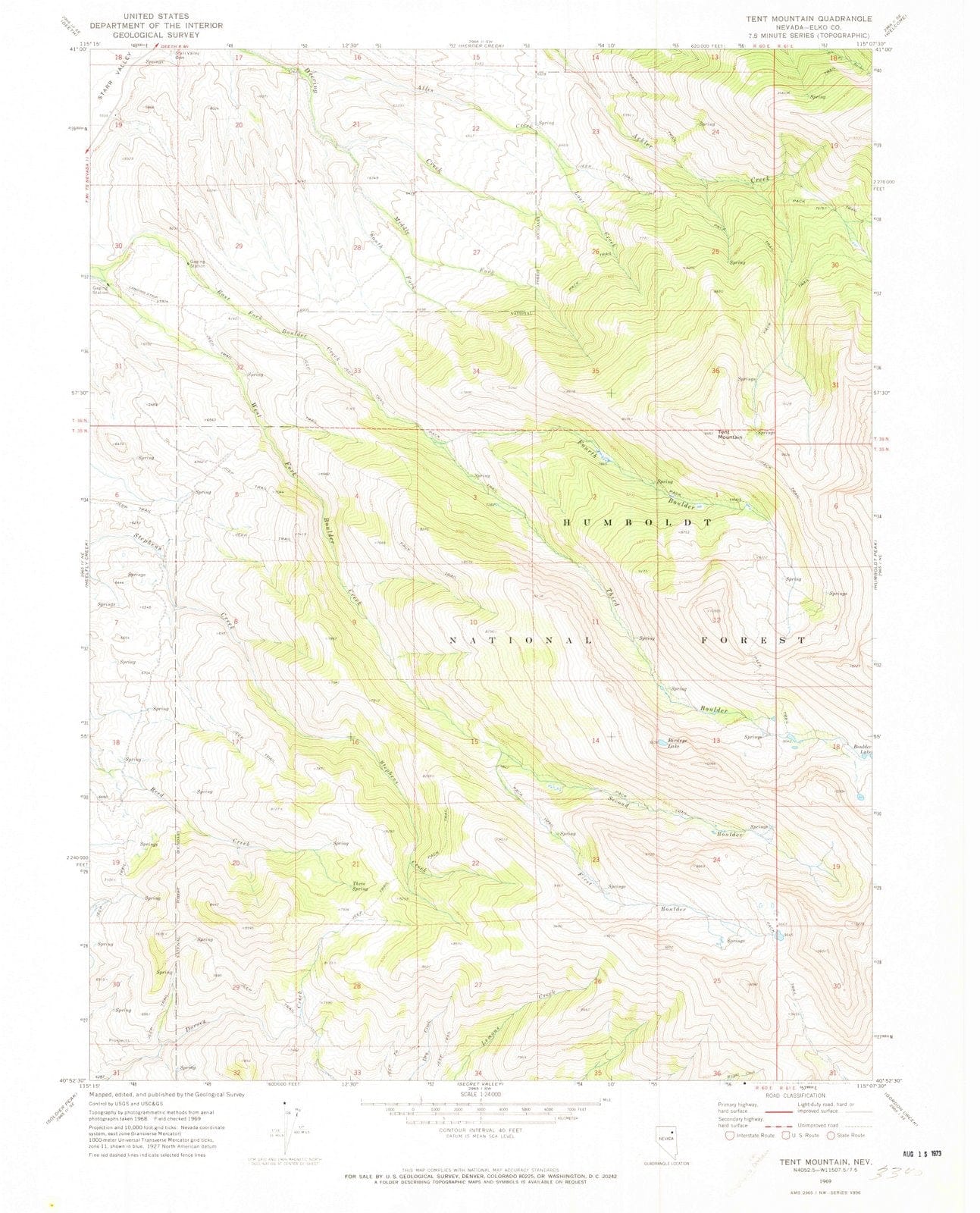 1969 Tent Mountain, NV - Nevada - USGS Topographic Map