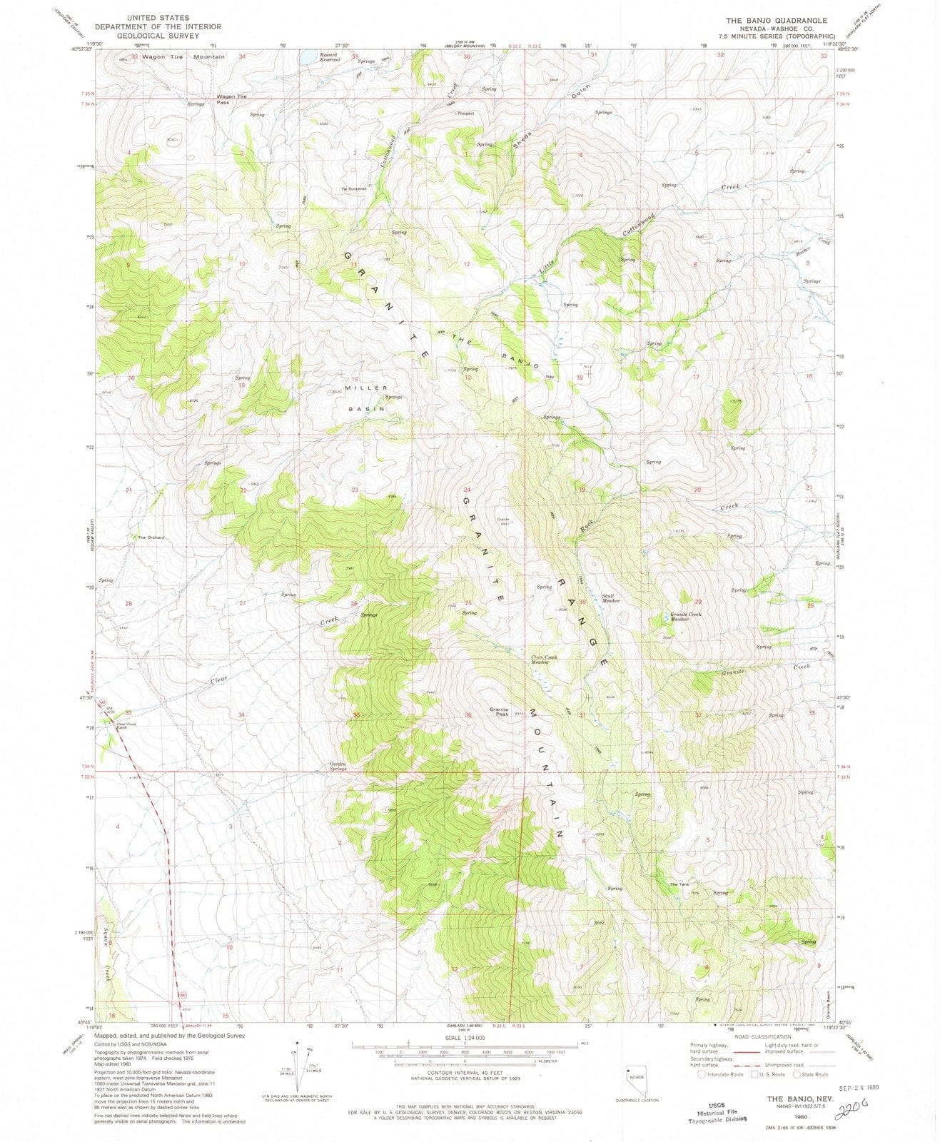 1980 The Banjo, NV - Nevada - USGS Topographic Map