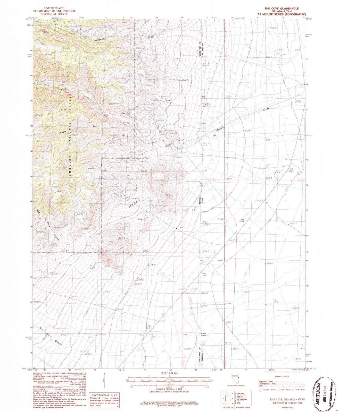 1986 The Cove, NV - Nevada - USGS Topographic Map