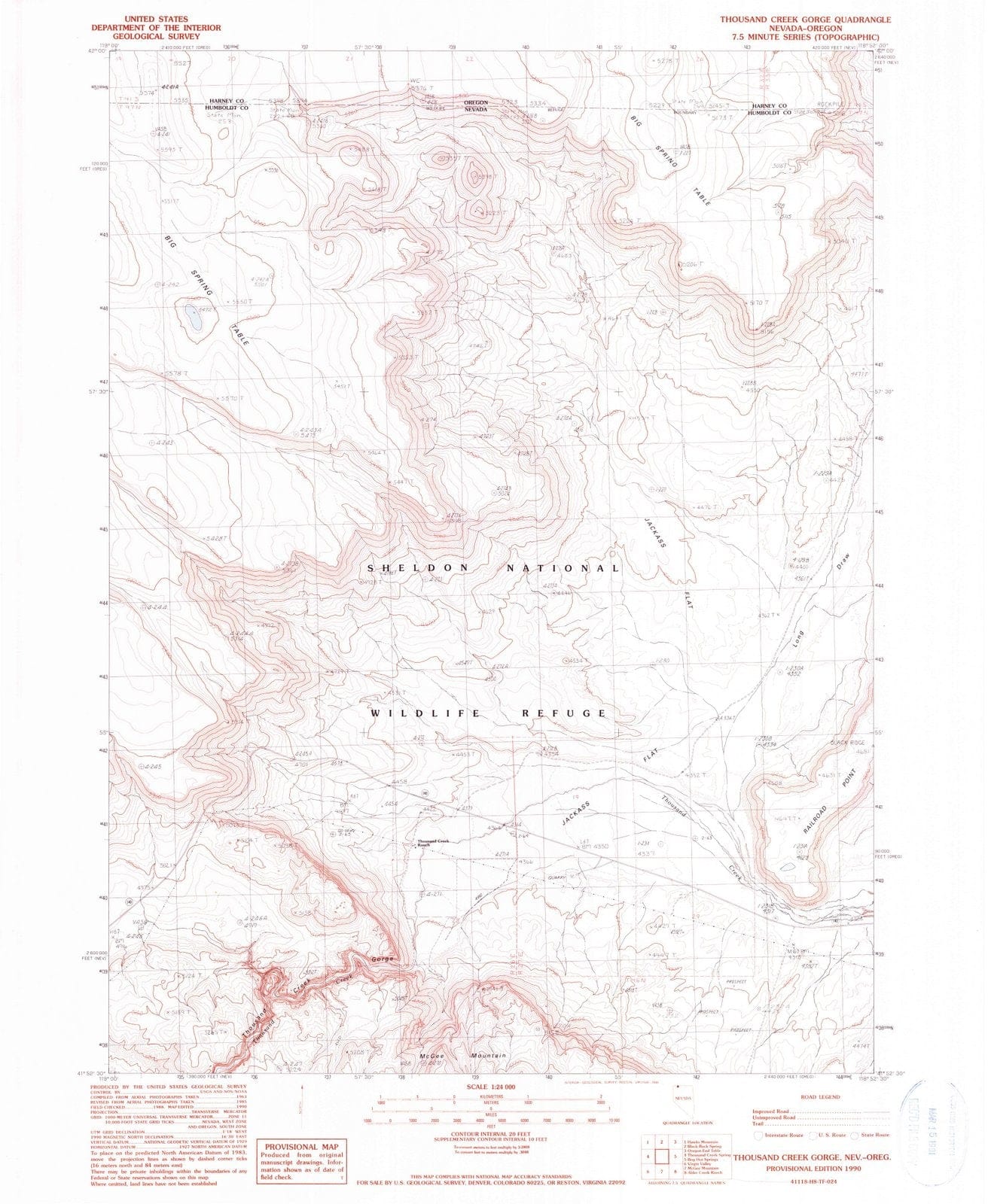 1990 Thousand Creek Gorge, NV - Nevada - USGS Topographic Map