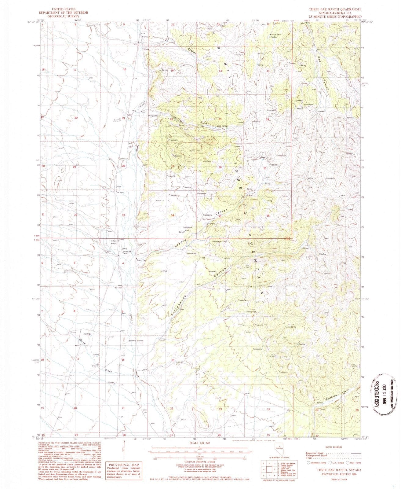1986 Three Bar Ranch, NV - Nevada - USGS Topographic Map