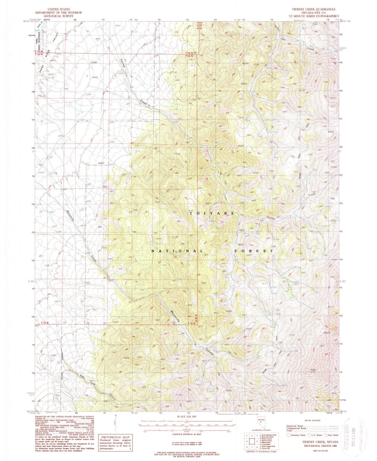 1988 Tierney Creek, NV - Nevada - USGS Topographic Map
