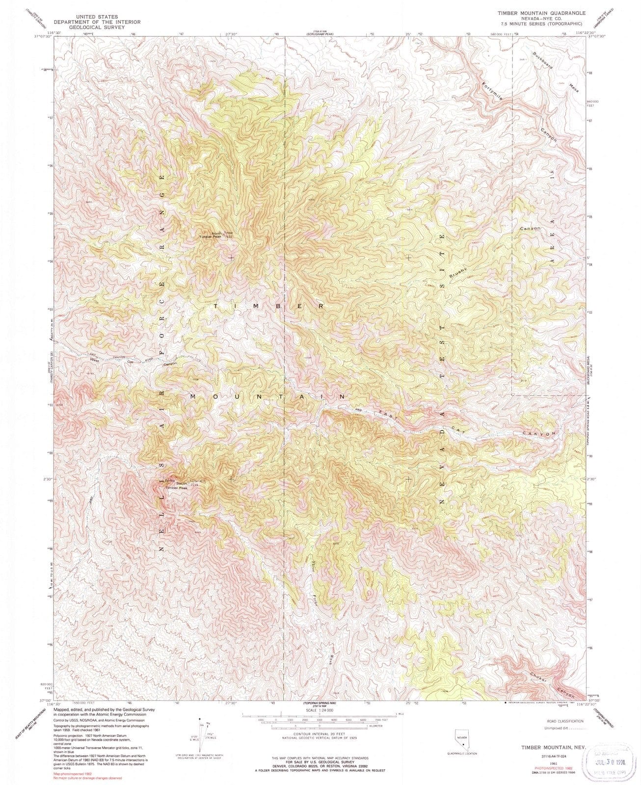 1961 Timber Mountain, NV - Nevada - USGS Topographic Map