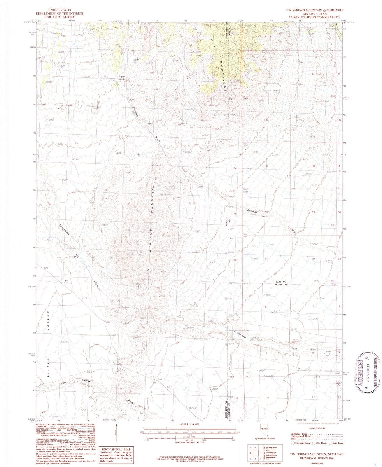 1986 Tin Springs Mountain, NV - Nevada - USGS Topographic Map