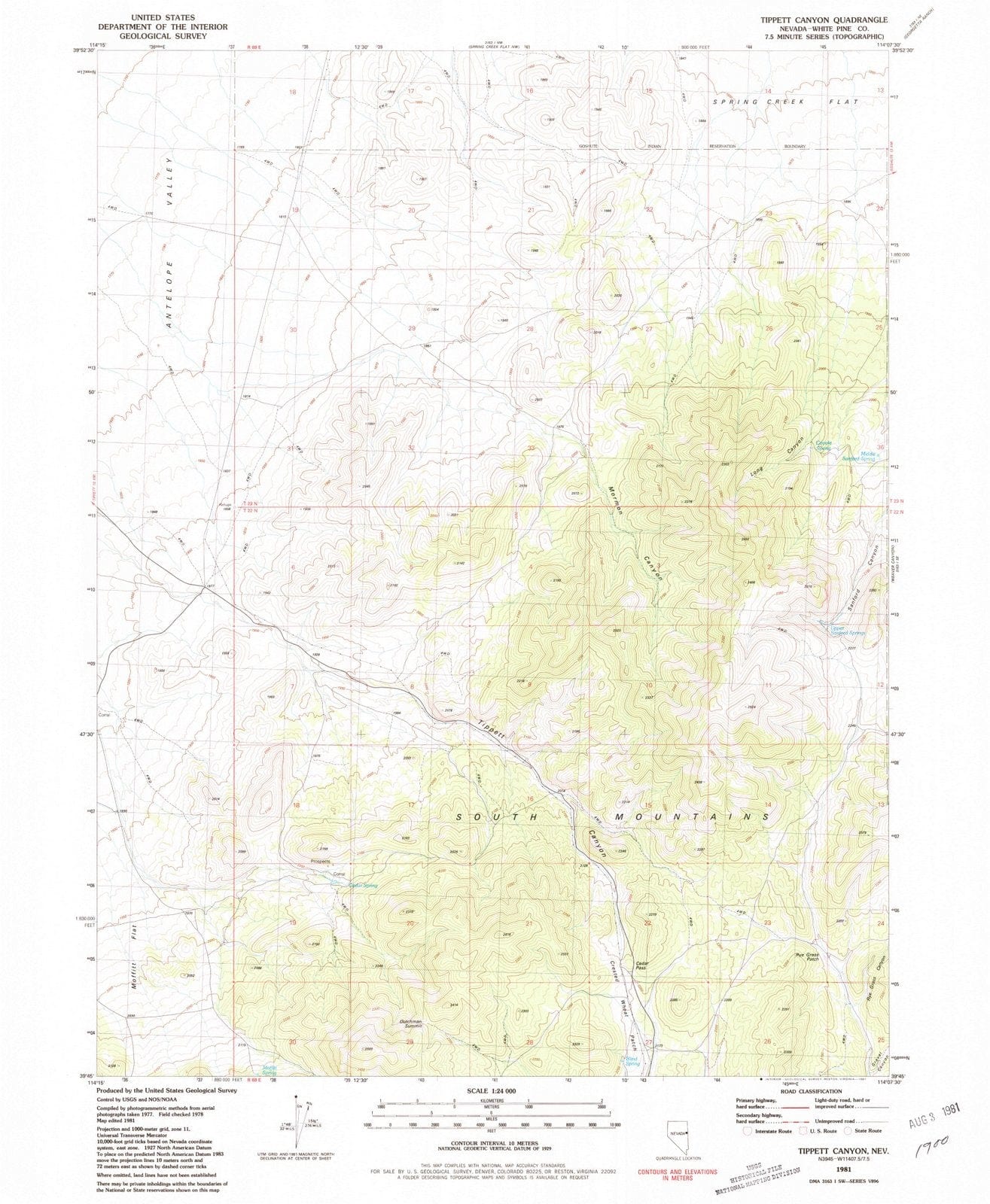 1981 Tippett Canyon, NV - Nevada - USGS Topographic Map