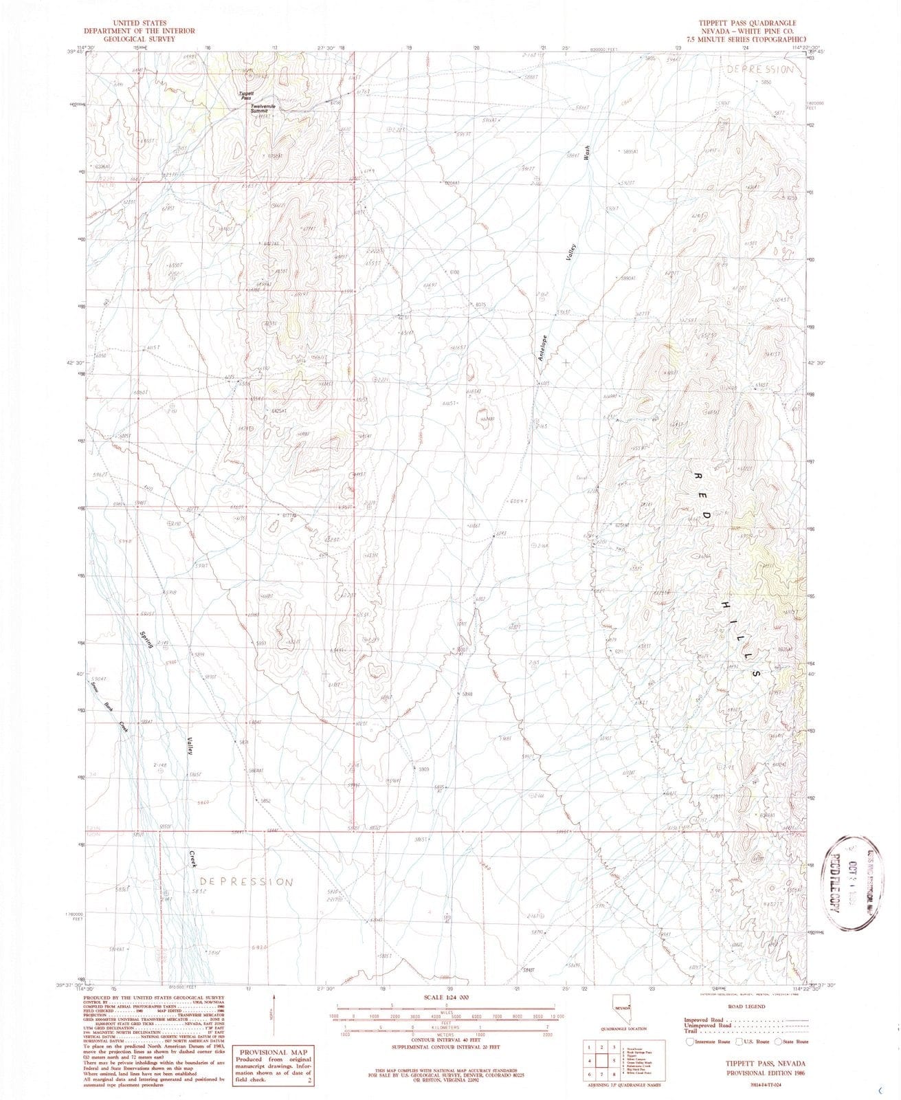 1986 Tippett Pass, NV - Nevada - USGS Topographic Map