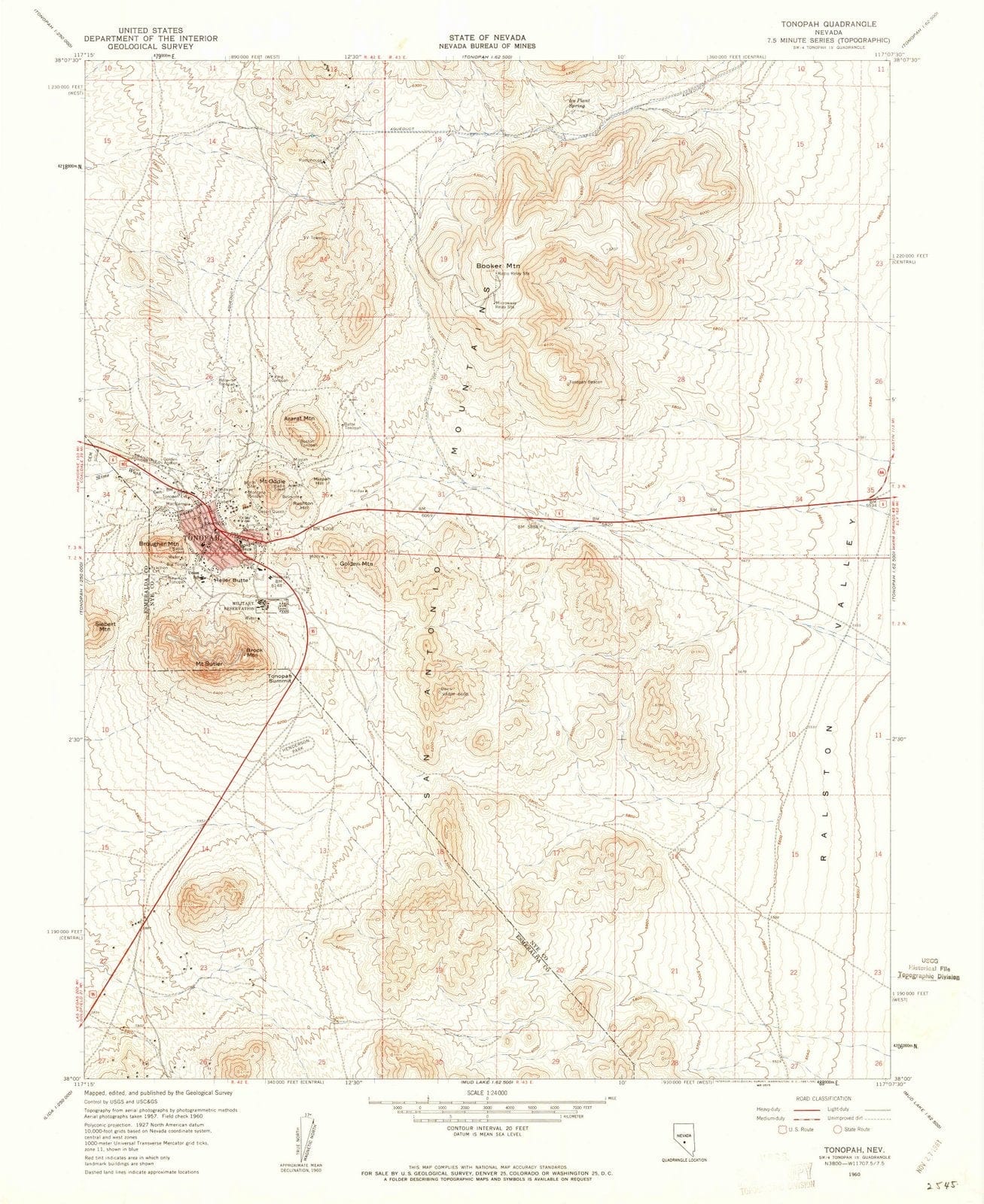 1960 Tonopah, NV - Nevada - USGS Topographic Map