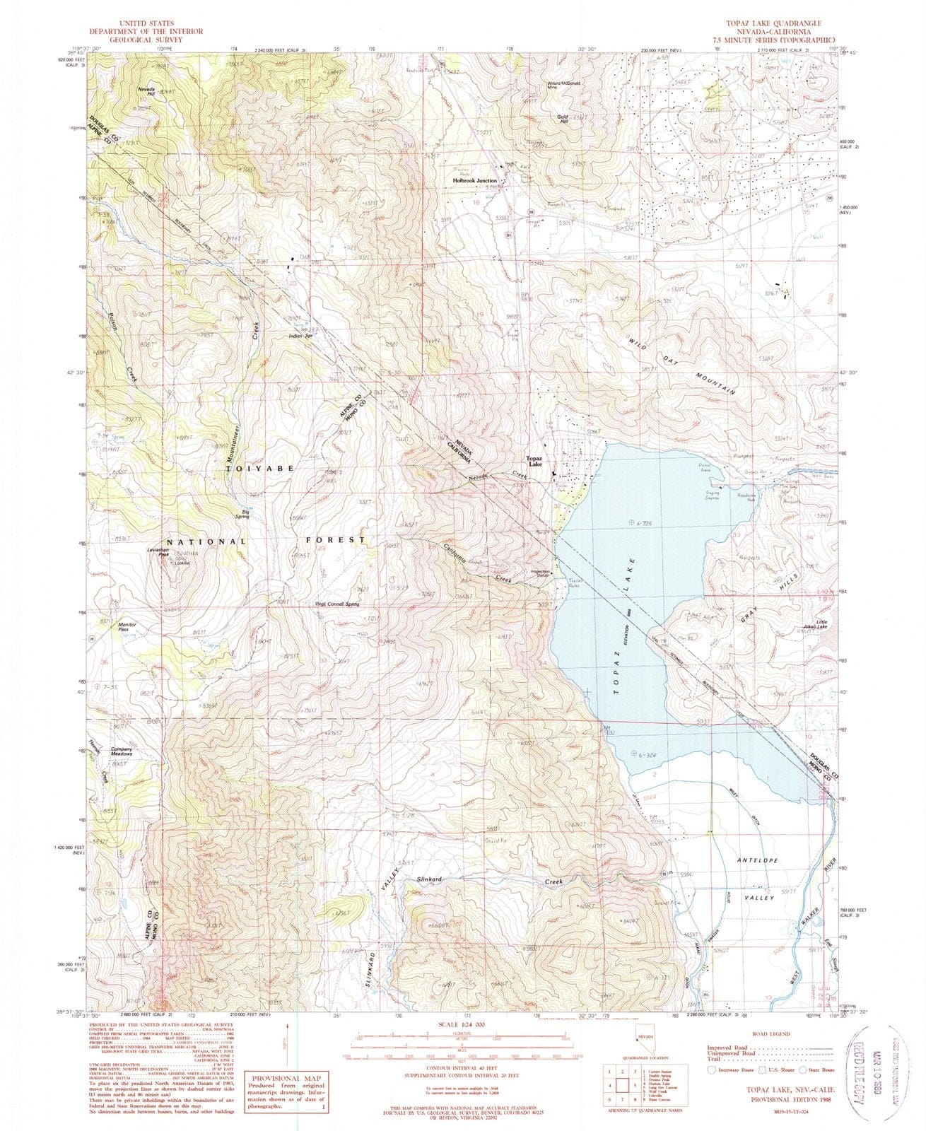 1988 Topaz Lake, NV - Nevada - USGS Topographic Map