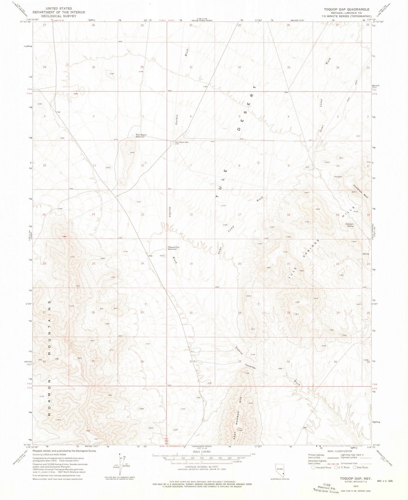 1973 Toquop Gap, NV - Nevada - USGS Topographic Map