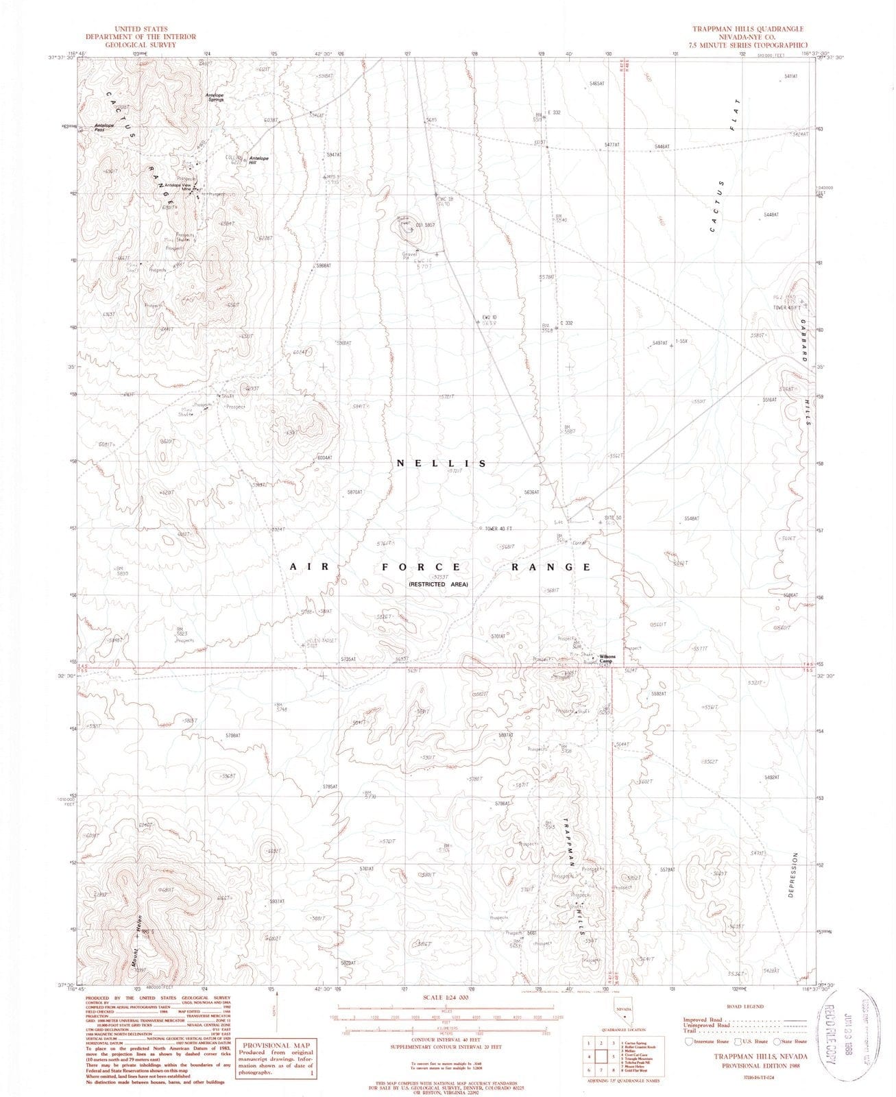 1988 Trappman Hills, NV - Nevada - USGS Topographic Map