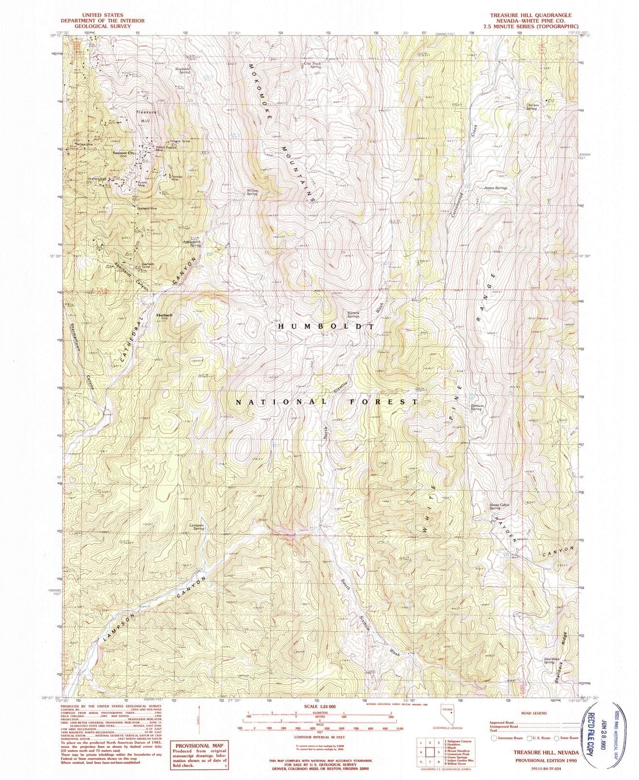 1990 Treasure Hill, NV - Nevada - USGS Topographic Map